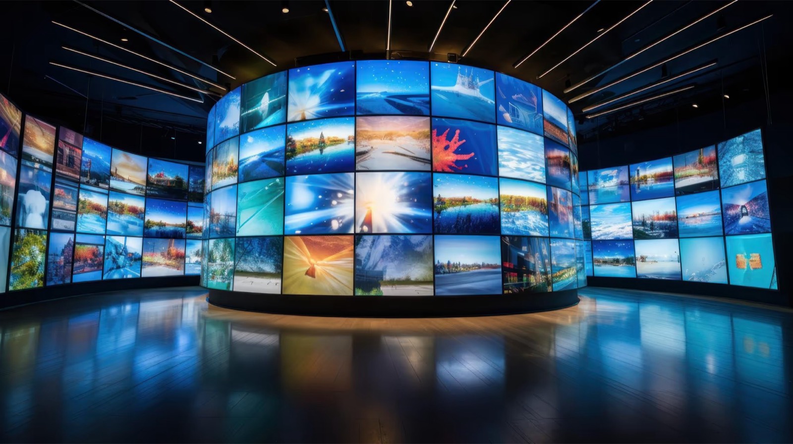 Videowall curvo formado por várias telas